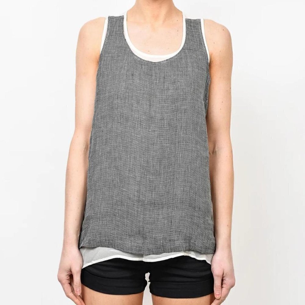Clu Grey Sleeveless Linen Top with Sheer Lining size M